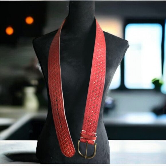 LAUREN RALPH LAUREN (M/L)  Leather Boho Buckle Belt w Studded and Tooled Floral - Picture 6 of 6